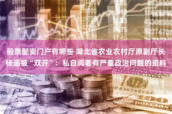 股票配资门户有哪些 湖北省农业农村厅原副厅长杨遥被“双开”：私自阅看有严重政治问题的资料